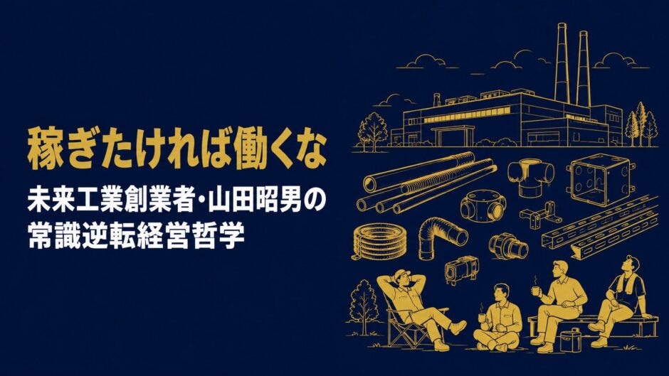 未来工業株式会社創業者・山田昭男の著書『稼ぎたければ、働くな』（サンマーク出版）を紹介するceobooks.jpの記事アイキャッチ画像